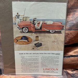 1955 Lincoln Capri Convertible Vintage Print Ad Nautical Sailfish Fishing